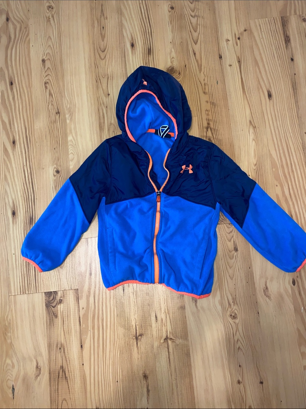 Under Armour Royal Blue and Navy Kids Hooded Jacket with Orange Accents